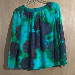 J. Crew Blue and Black Long Sleeve Relaxed Blouse